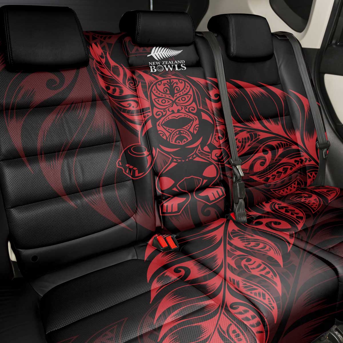 New Zealand Lawn Bowls Back Car Seat Cover Red Maori Warrior Tribal Silver Fern - Vibe Hoodie