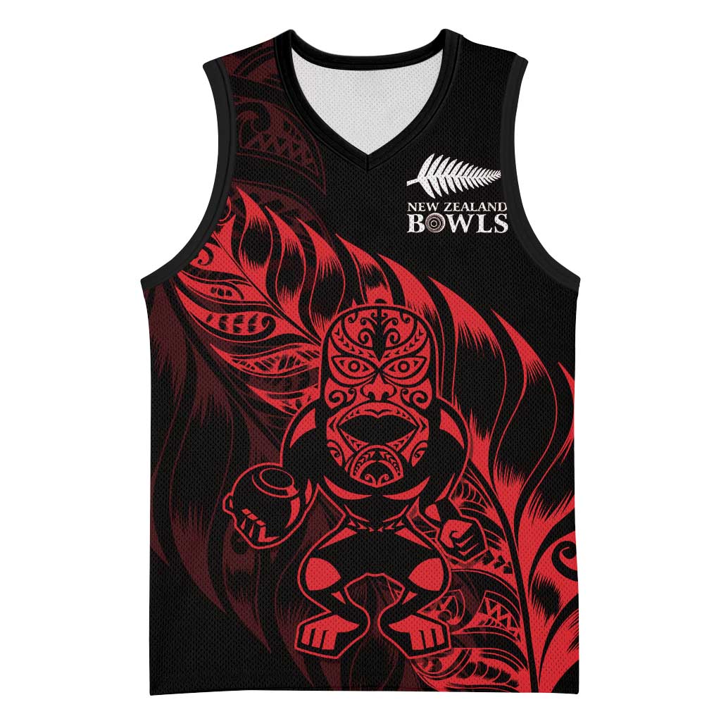 New Zealand Lawn Bowls Custom Basketball Jersey Red Maori Warrior Tribal Silver Fern - Vibe Hoodie