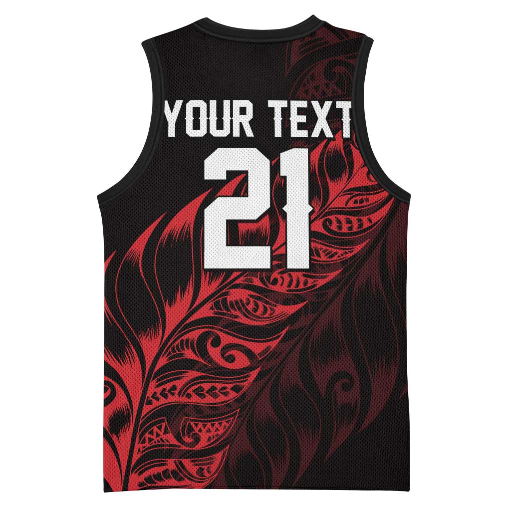 New Zealand Lawn Bowls Custom Basketball Jersey Red Maori Warrior Tribal Silver Fern - Vibe Hoodie