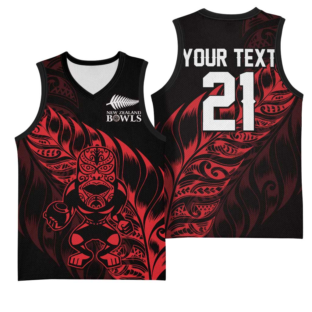 New Zealand Lawn Bowls Custom Basketball Jersey Red Maori Warrior Tribal Silver Fern - Vibe Hoodie