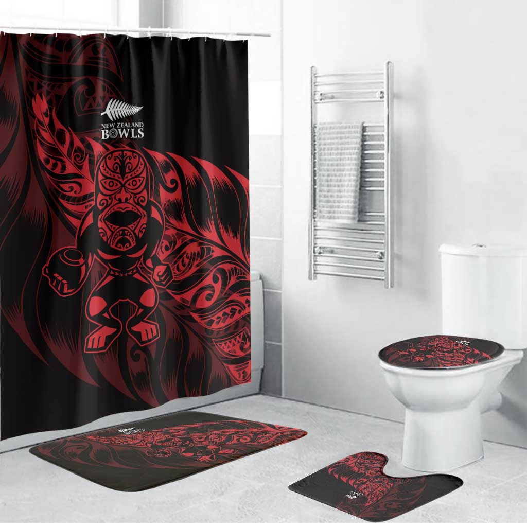 New Zealand Lawn Bowls Bathroom Set Red Maori Warrior Tribal Silver Fern - Vibe Hoodie