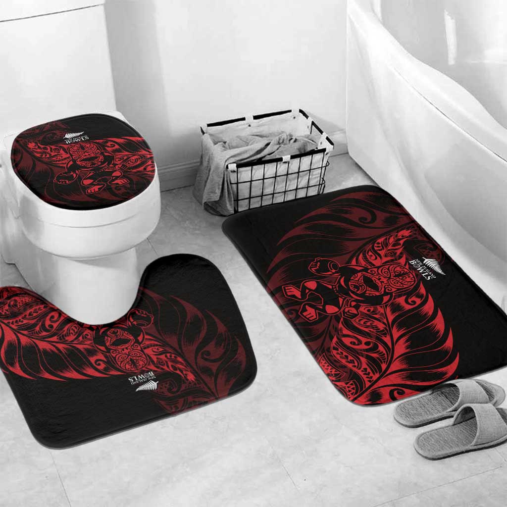 New Zealand Lawn Bowls Bathroom Set Red Maori Warrior Tribal Silver Fern - Vibe Hoodie