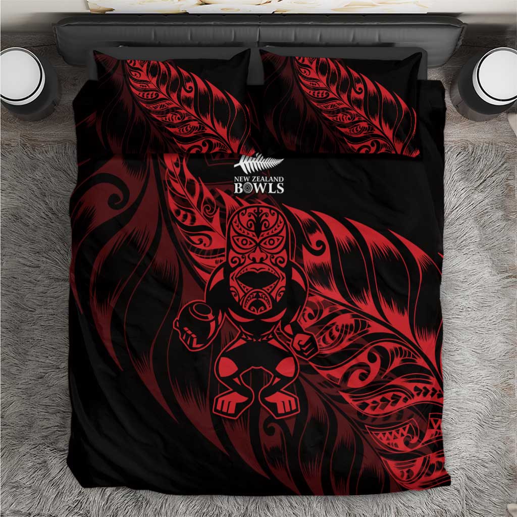 New Zealand Lawn Bowls Bedding Set Red Maori Warrior Tribal Silver Fern - Vibe Hoodie