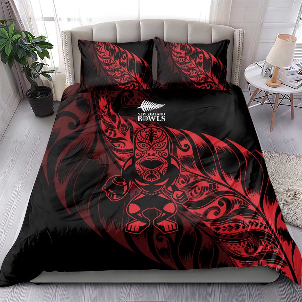 New Zealand Lawn Bowls Bedding Set Red Maori Warrior Tribal Silver Fern - Vibe Hoodie