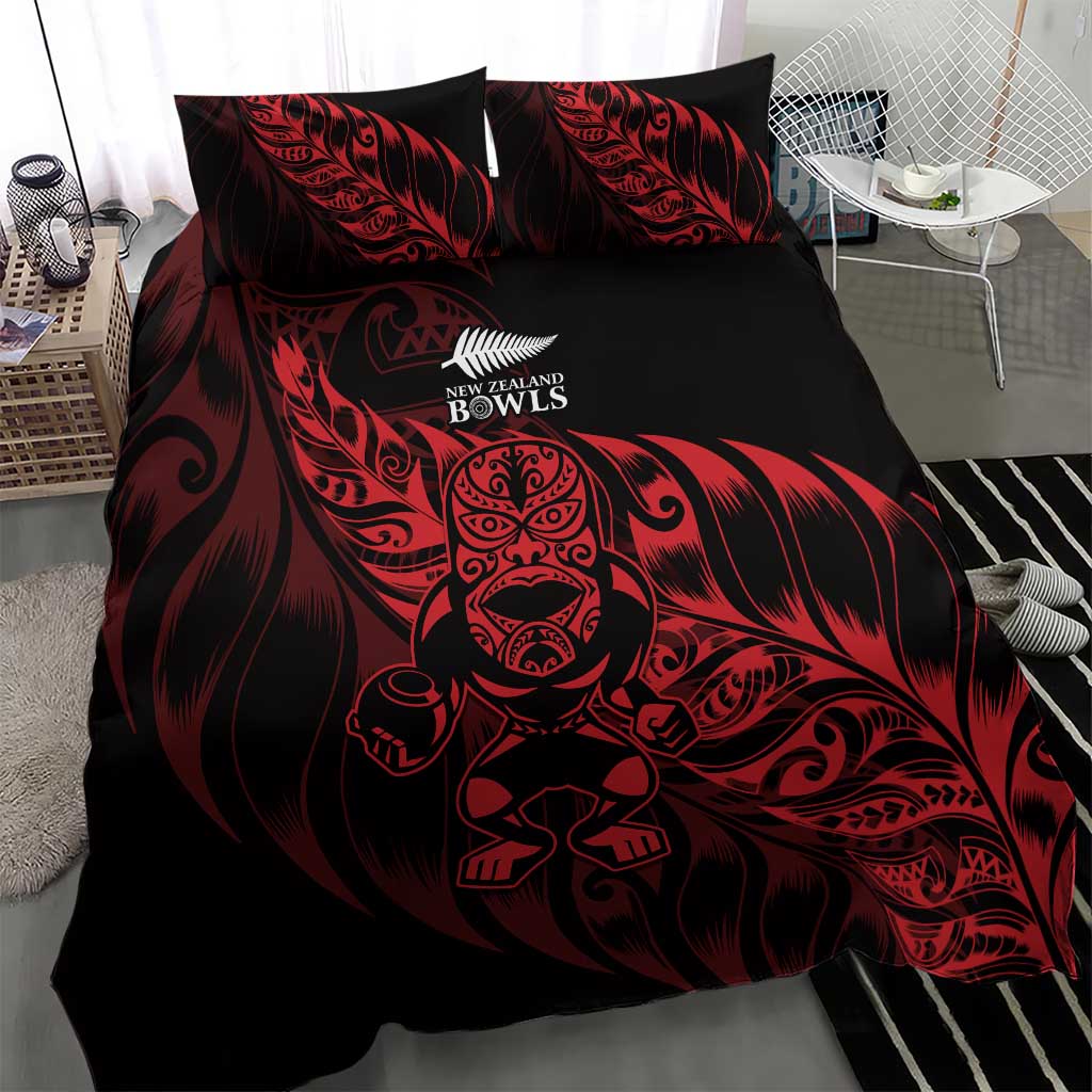 New Zealand Lawn Bowls Bedding Set Red Maori Warrior Tribal Silver Fern - Vibe Hoodie