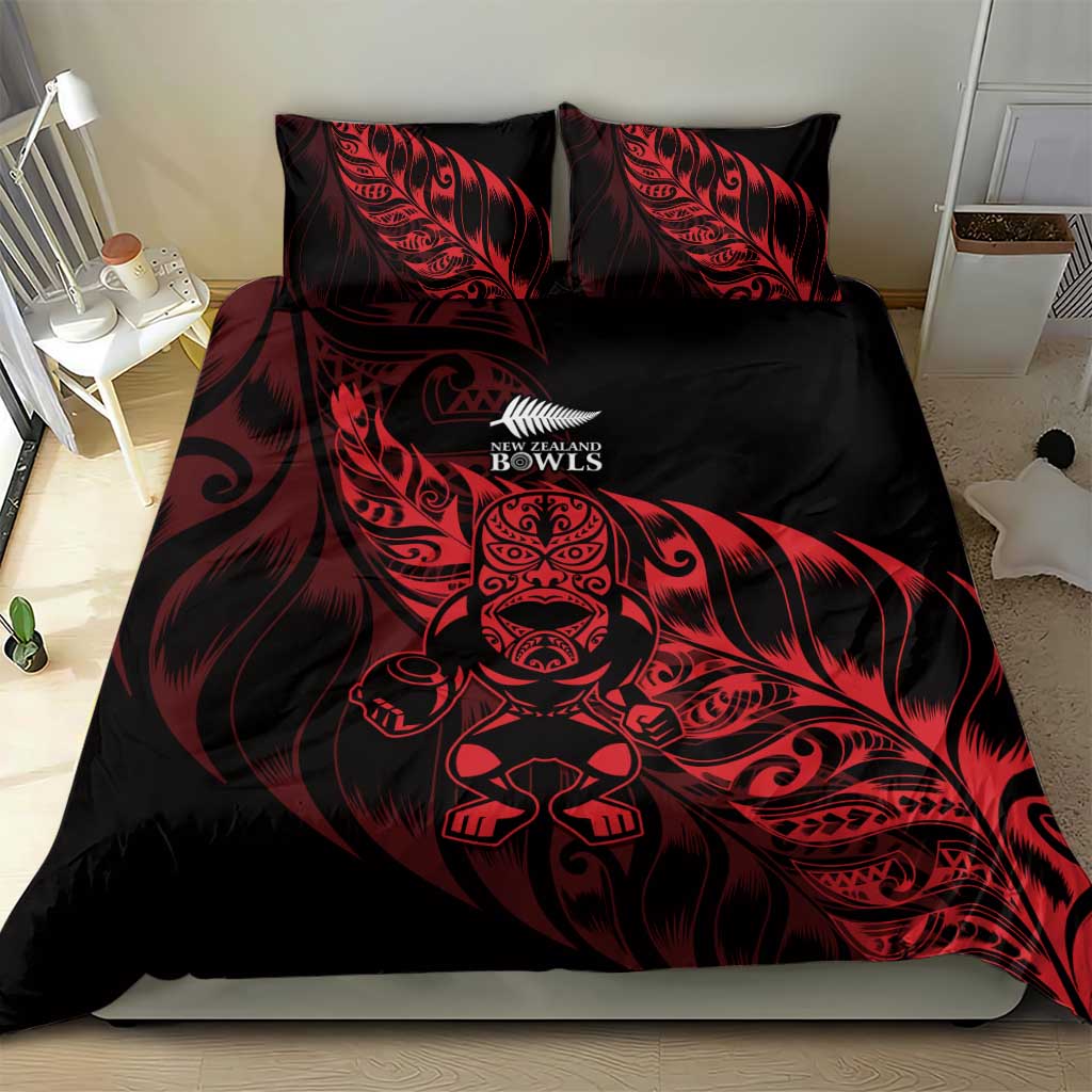 New Zealand Lawn Bowls Bedding Set Red Maori Warrior Tribal Silver Fern - Vibe Hoodie