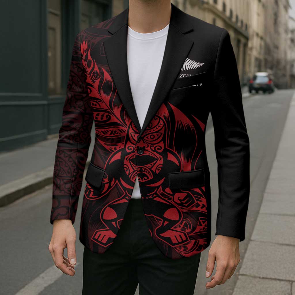 New Zealand Lawn Bowls Custom Blazer Red Maori Warrior Tribal Silver Fern - Vibe Hoodie