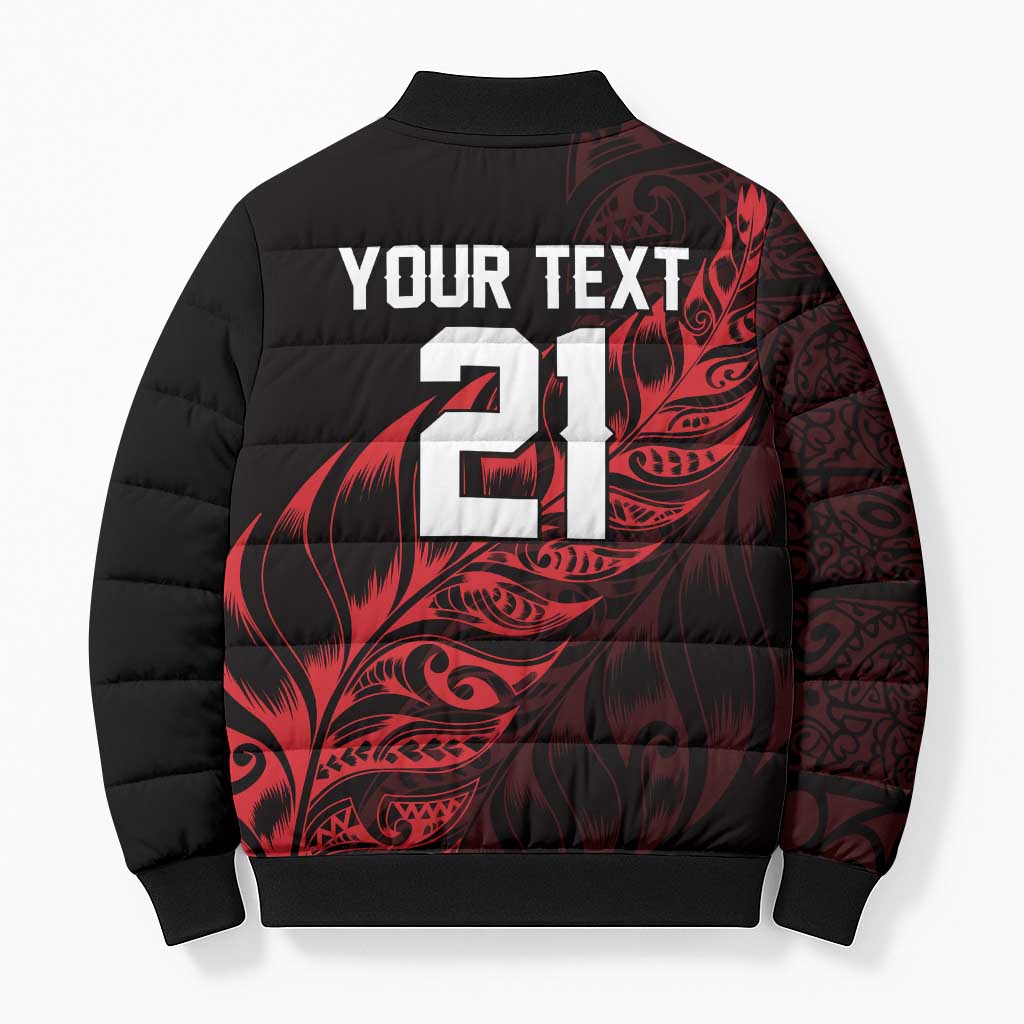 New Zealand Lawn Bowls Custom Bomber Puffer Jacket Red Maori Warrior Tribal Silver Fern - Vibe Hoodie
