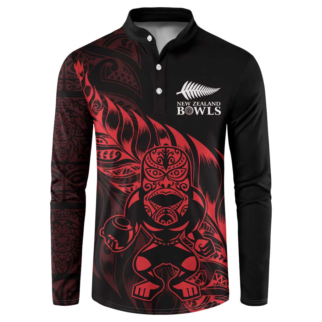 New Zealand Lawn Bowls Custom Button Sweatshirt Red Maori Warrior Tribal Silver Fern - Vibe Hoodie