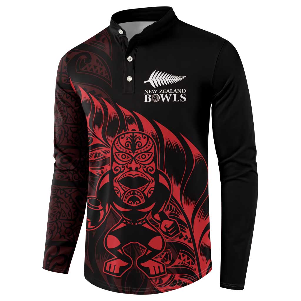 New Zealand Lawn Bowls Custom Button Sweatshirt Red Maori Warrior Tribal Silver Fern - Vibe Hoodie