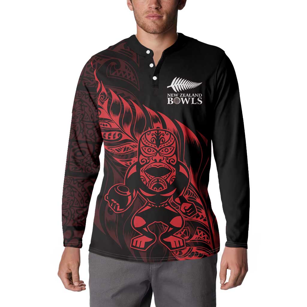 New Zealand Lawn Bowls Custom Button Sweatshirt Red Maori Warrior Tribal Silver Fern - Vibe Hoodie