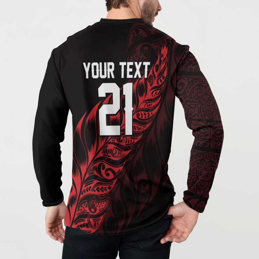 New Zealand Lawn Bowls Custom Button Sweatshirt Red Maori Warrior Tribal Silver Fern - Vibe Hoodie