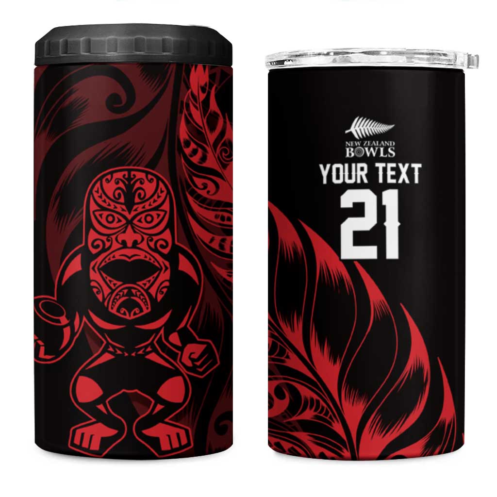 New Zealand Lawn Bowls Custom 4 in 1 Can Cooler Tumbler Red Maori Warrior Tribal Silver Fern - Vibe Hoodie