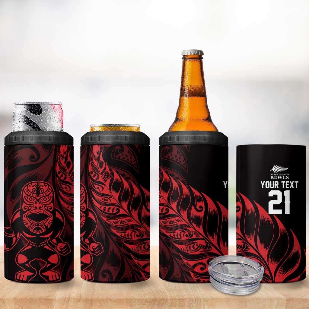 New Zealand Lawn Bowls Custom 4 in 1 Can Cooler Tumbler Red Maori Warrior Tribal Silver Fern - Vibe Hoodie