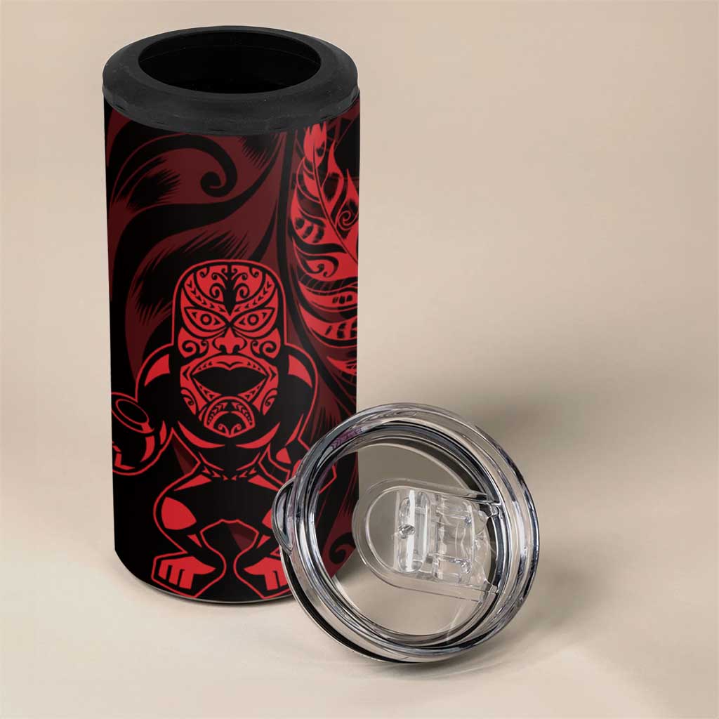 New Zealand Lawn Bowls Custom 4 in 1 Can Cooler Tumbler Red Maori Warrior Tribal Silver Fern - Vibe Hoodie