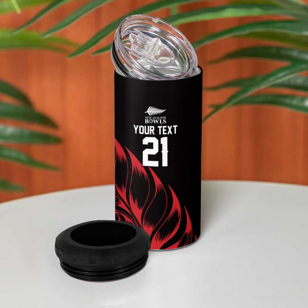 New Zealand Lawn Bowls Custom 4 in 1 Can Cooler Tumbler Red Maori Warrior Tribal Silver Fern - Vibe Hoodie