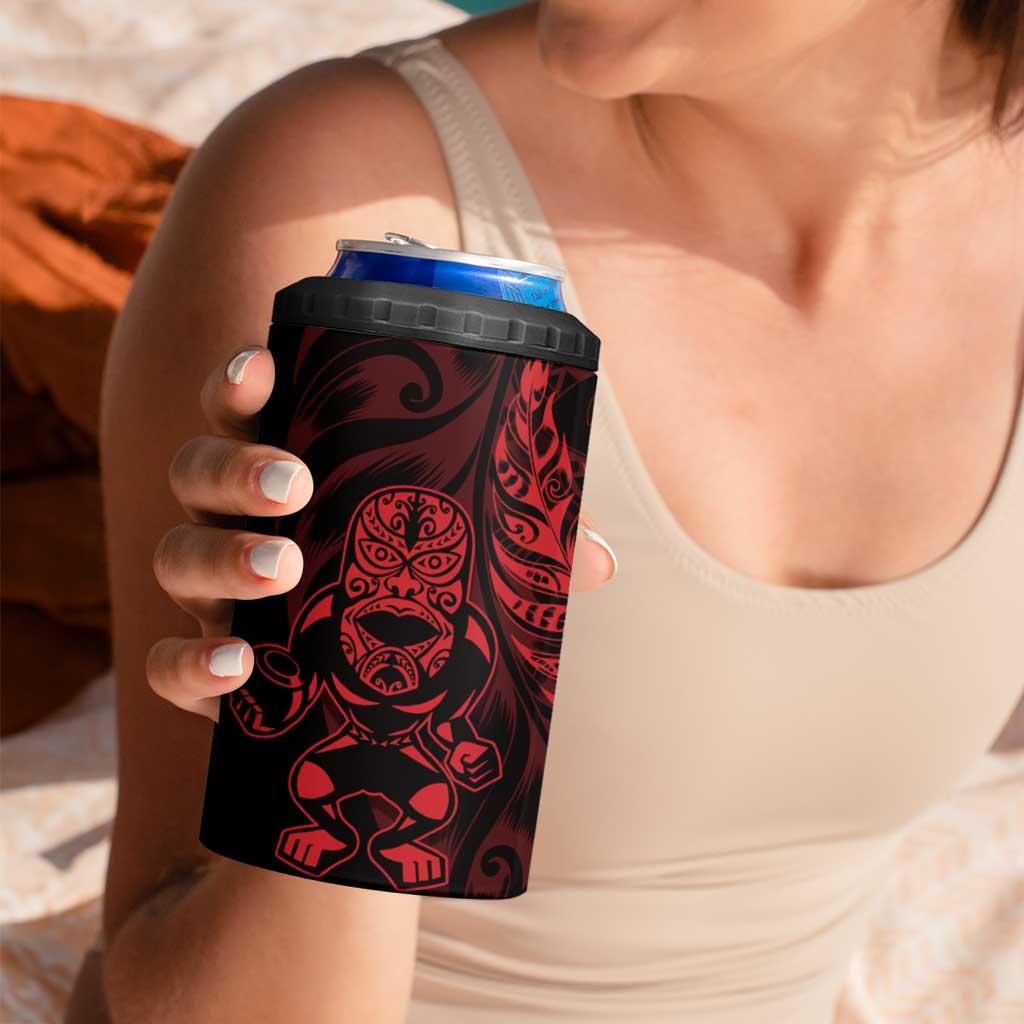 New Zealand Lawn Bowls Custom 4 in 1 Can Cooler Tumbler Red Maori Warrior Tribal Silver Fern - Vibe Hoodie