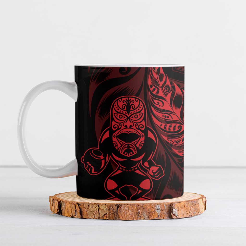 New Zealand Lawn Bowls Custom Ceramic Mug Red Maori Warrior Tribal Silver Fern - Vibe Hoodie