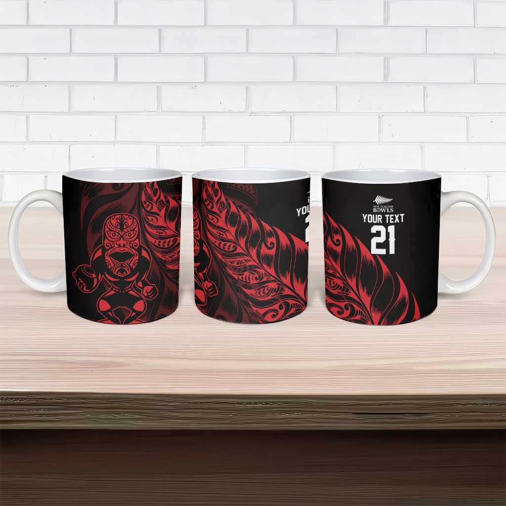 New Zealand Lawn Bowls Custom Ceramic Mug Red Maori Warrior Tribal Silver Fern - Vibe Hoodie