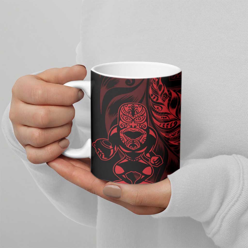 New Zealand Lawn Bowls Custom Ceramic Mug Red Maori Warrior Tribal Silver Fern - Vibe Hoodie