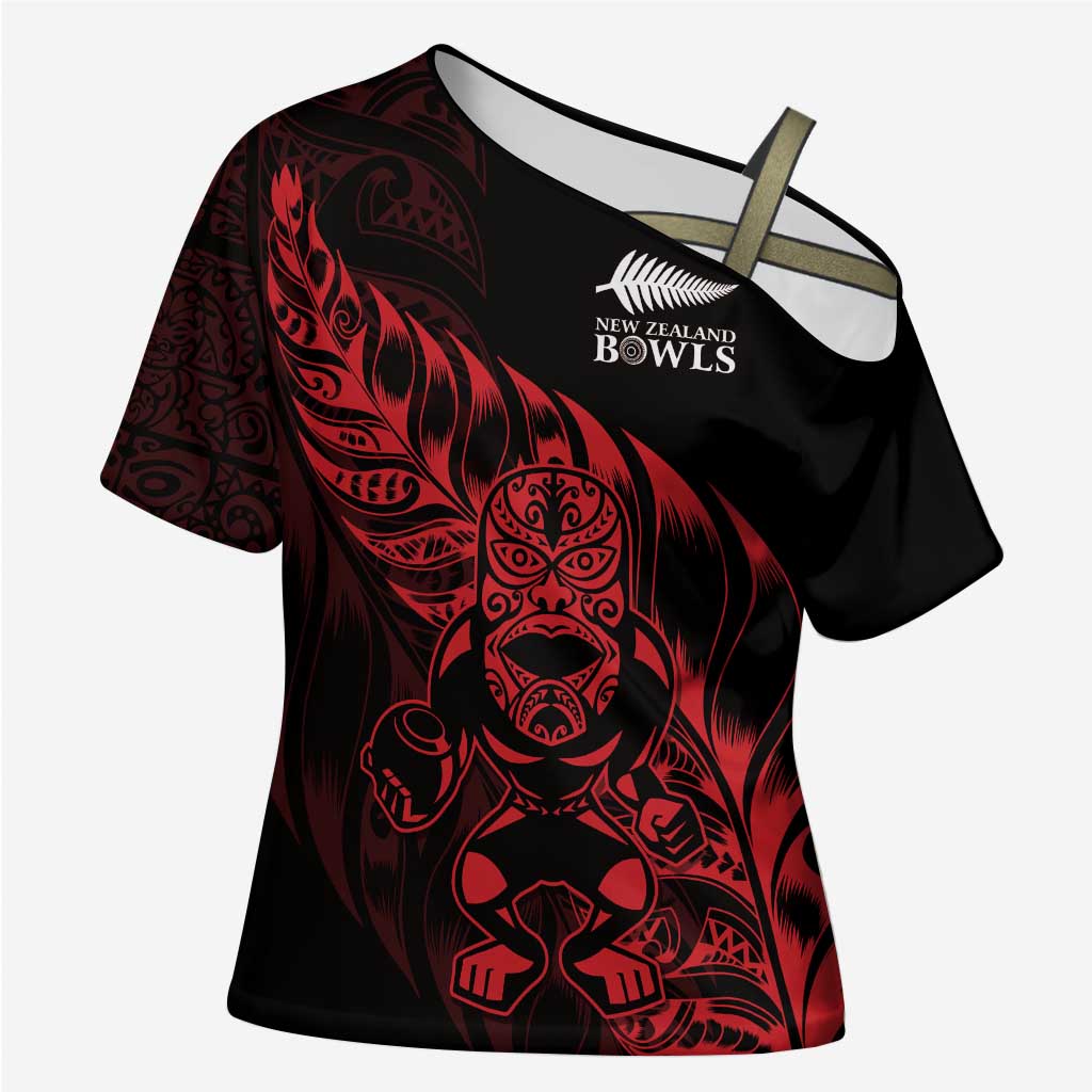 New Zealand Lawn Bowls Custom Cross Shoulder Shirt Red Maori Warrior Tribal Silver Fern - Vibe Hoodie