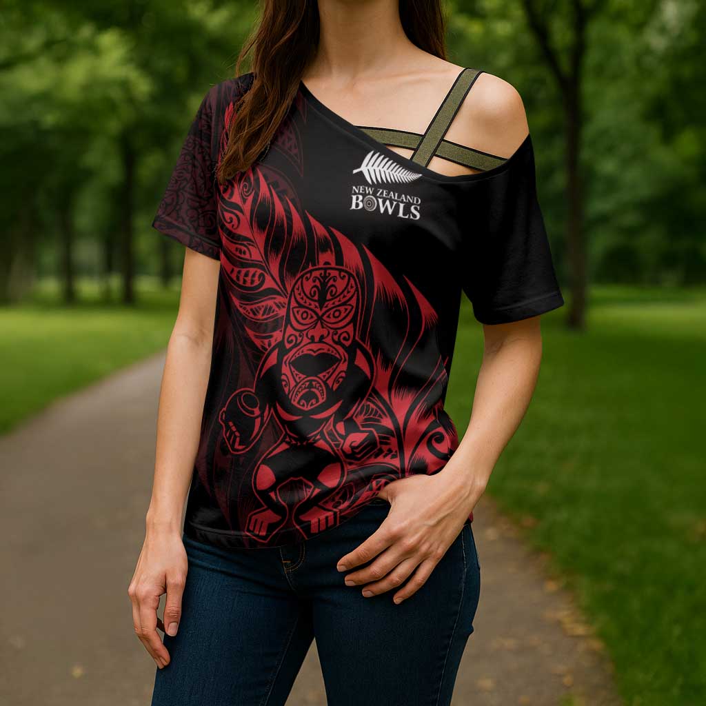 New Zealand Lawn Bowls Custom Cross Shoulder Shirt Red Maori Warrior Tribal Silver Fern - Vibe Hoodie