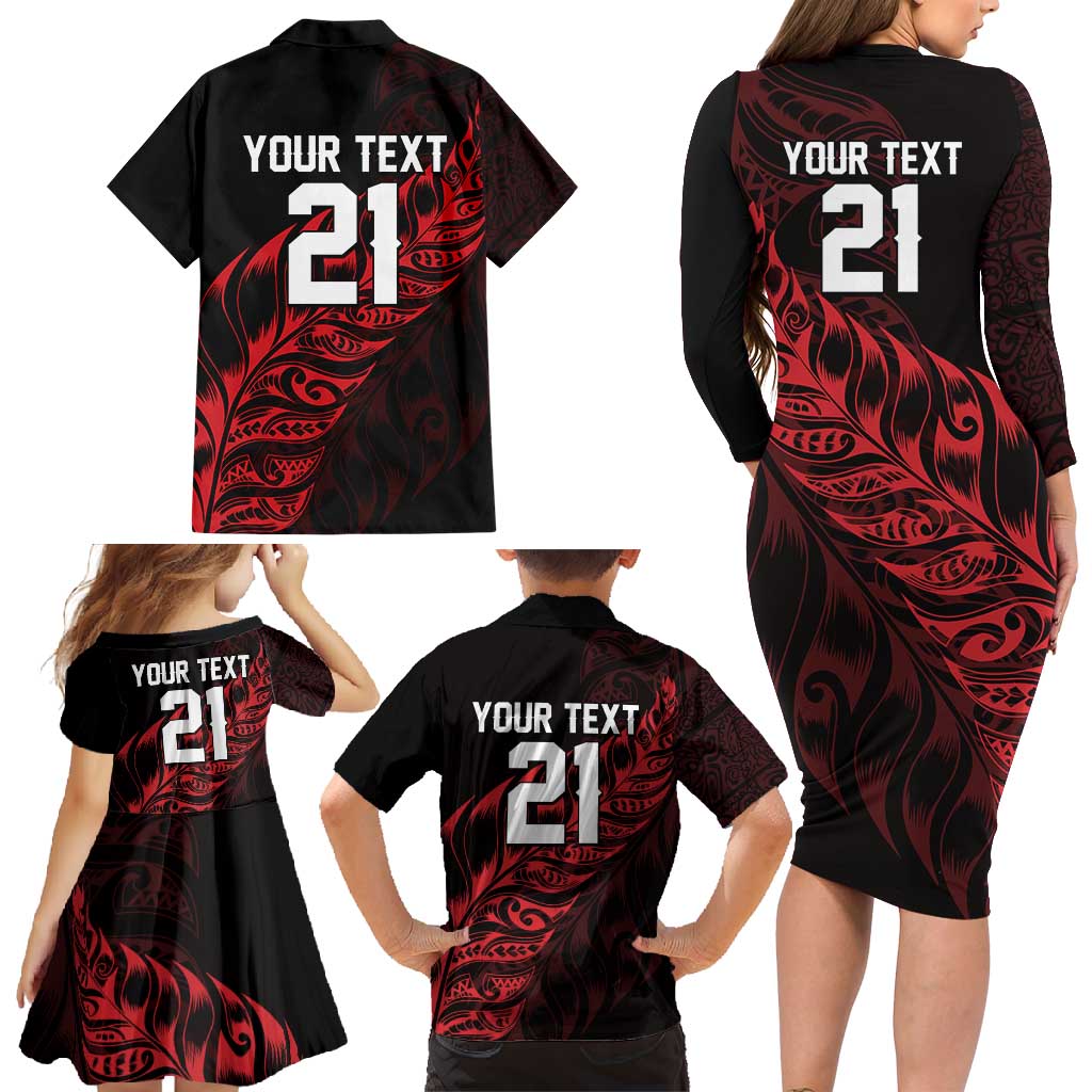 New Zealand Lawn Bowls Custom Family Matching Long Sleeve Bodycon Dress and Hawaiian Shirt Red Maori Warrior Tribal Silver Fern - Vibe Hoodie