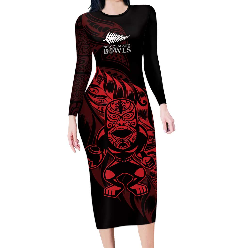 New Zealand Lawn Bowls Custom Family Matching Long Sleeve Bodycon Dress and Hawaiian Shirt Red Maori Warrior Tribal Silver Fern - Vibe Hoodie