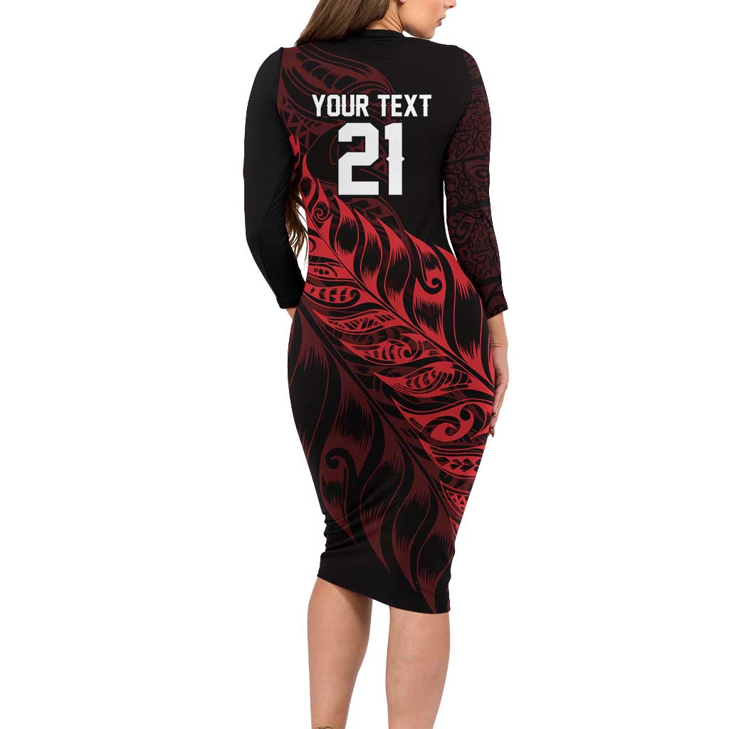 New Zealand Lawn Bowls Custom Family Matching Long Sleeve Bodycon Dress and Hawaiian Shirt Red Maori Warrior Tribal Silver Fern - Vibe Hoodie