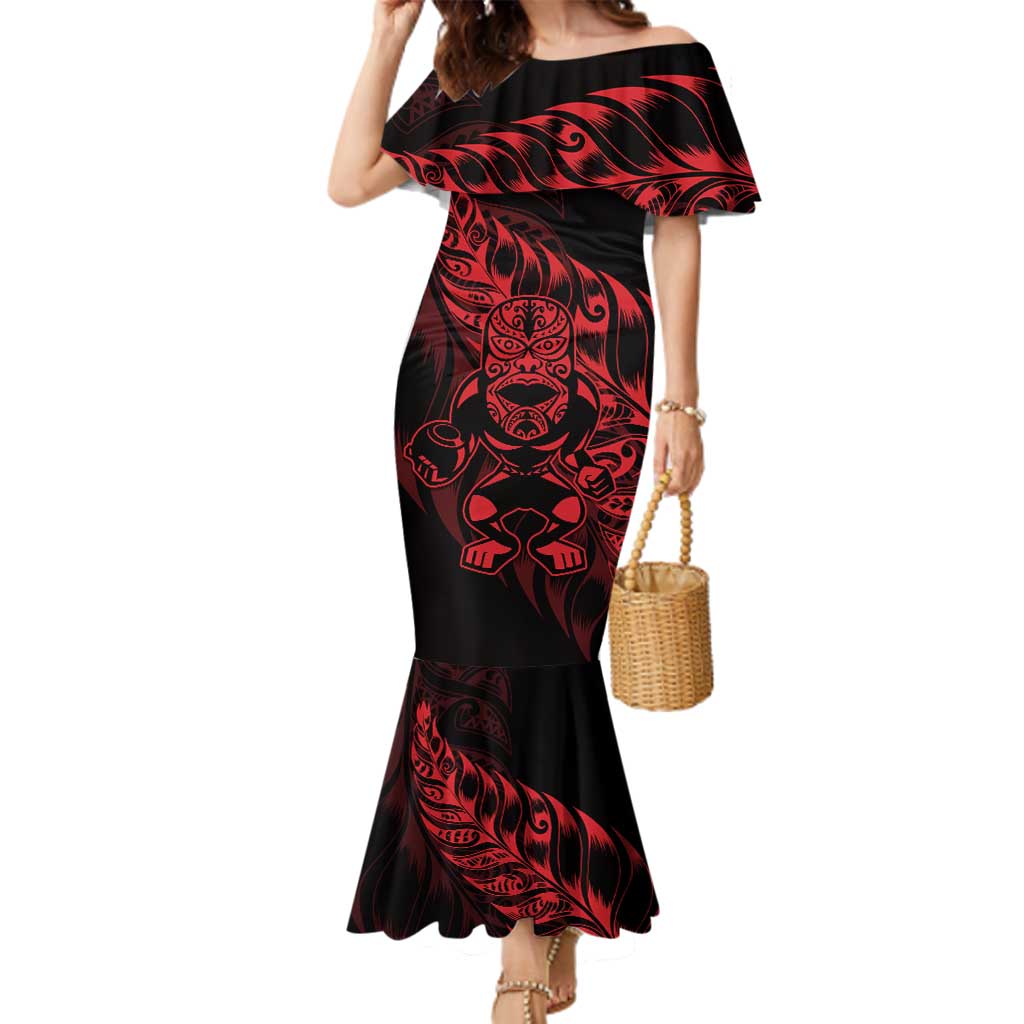 New Zealand Lawn Bowls Custom Family Matching Mermaid Dress and Hawaiian Shirt Red Maori Warrior Tribal Silver Fern - Vibe Hoodie