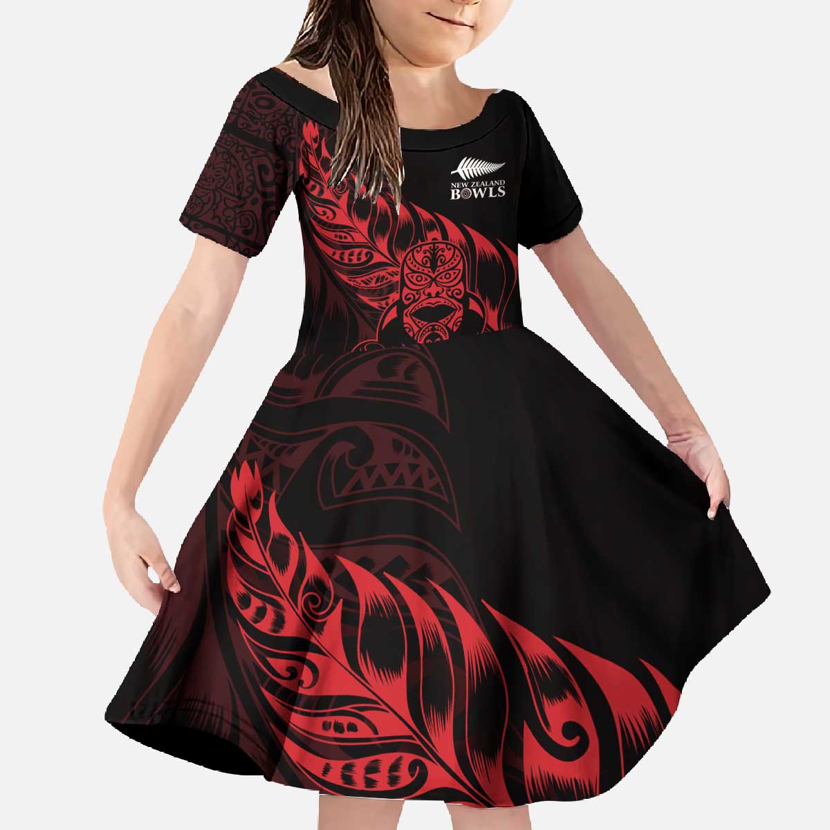 New Zealand Lawn Bowls Custom Family Matching Off The Shoulder Long Sleeve Dress and Hawaiian Shirt Red Maori Warrior Tribal Silver Fern - Vibe Hoodie