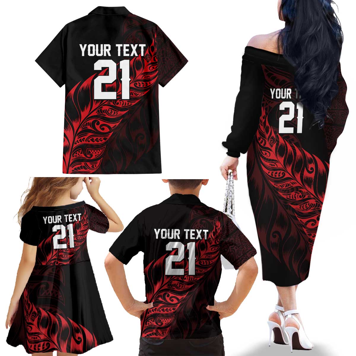 New Zealand Lawn Bowls Custom Family Matching Off The Shoulder Long Sleeve Dress and Hawaiian Shirt Red Maori Warrior Tribal Silver Fern - Vibe Hoodie