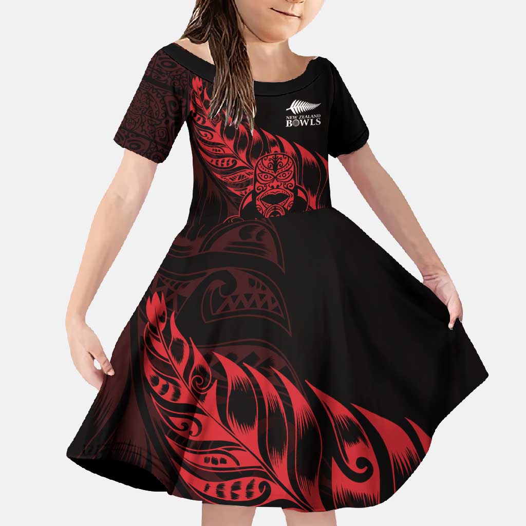 New Zealand Lawn Bowls Custom Family Matching Off Shoulder Maxi Dress and Hawaiian Shirt Red Maori Warrior Tribal Silver Fern - Vibe Hoodie