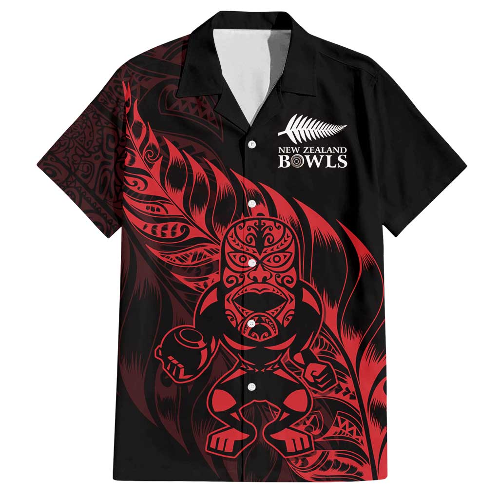 New Zealand Lawn Bowls Custom Family Matching Off Shoulder Maxi Dress and Hawaiian Shirt Red Maori Warrior Tribal Silver Fern - Vibe Hoodie