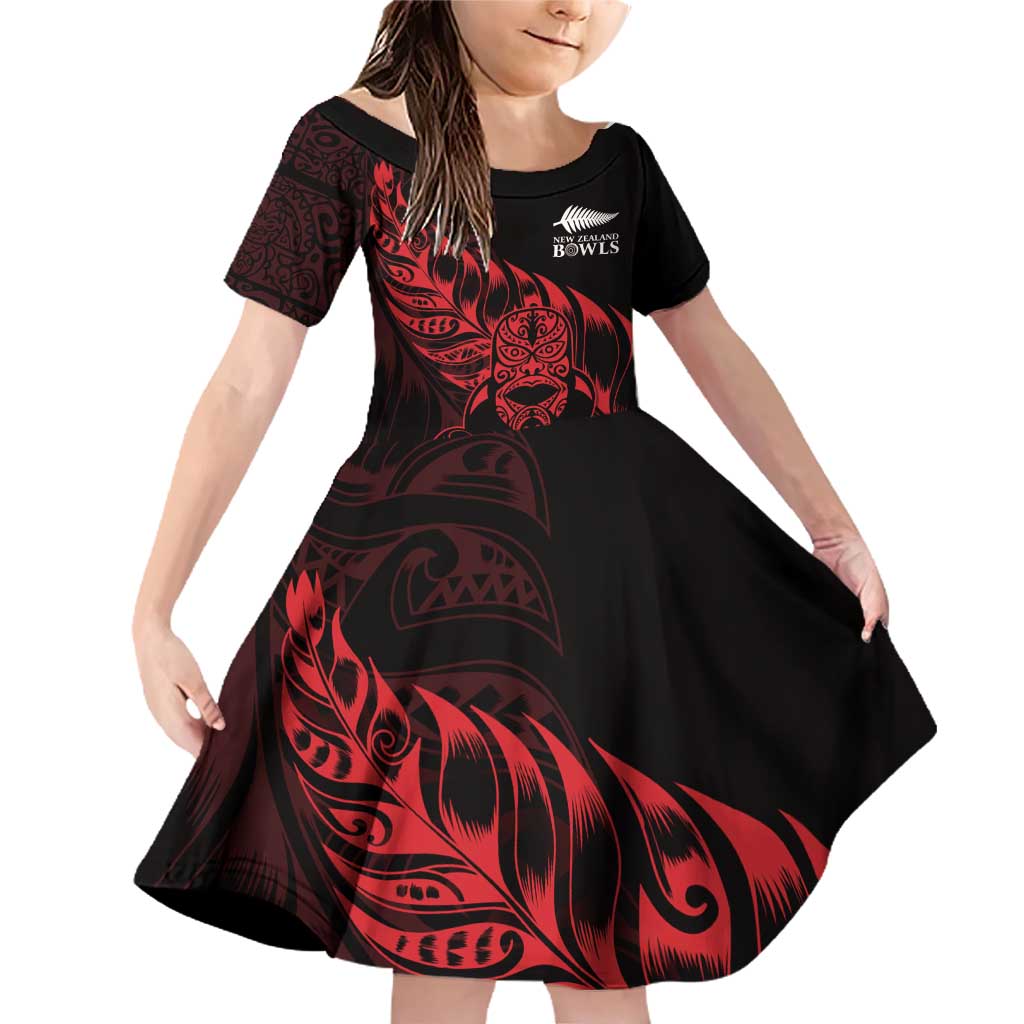 New Zealand Lawn Bowls Custom Family Matching Off Shoulder Short Dress and Hawaiian Shirt Red Maori Warrior Tribal Silver Fern - Vibe Hoodie