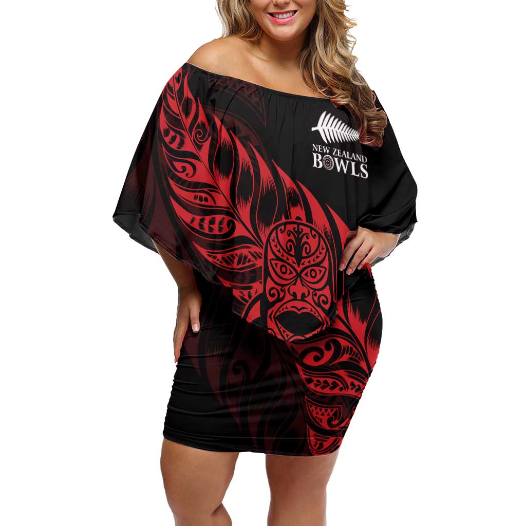 New Zealand Lawn Bowls Custom Family Matching Off Shoulder Short Dress and Hawaiian Shirt Red Maori Warrior Tribal Silver Fern - Vibe Hoodie