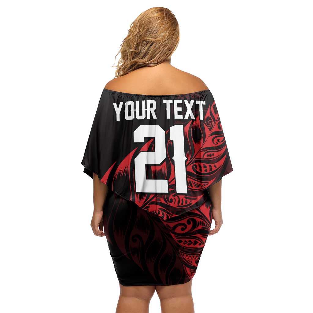 New Zealand Lawn Bowls Custom Family Matching Off Shoulder Short Dress and Hawaiian Shirt Red Maori Warrior Tribal Silver Fern - Vibe Hoodie