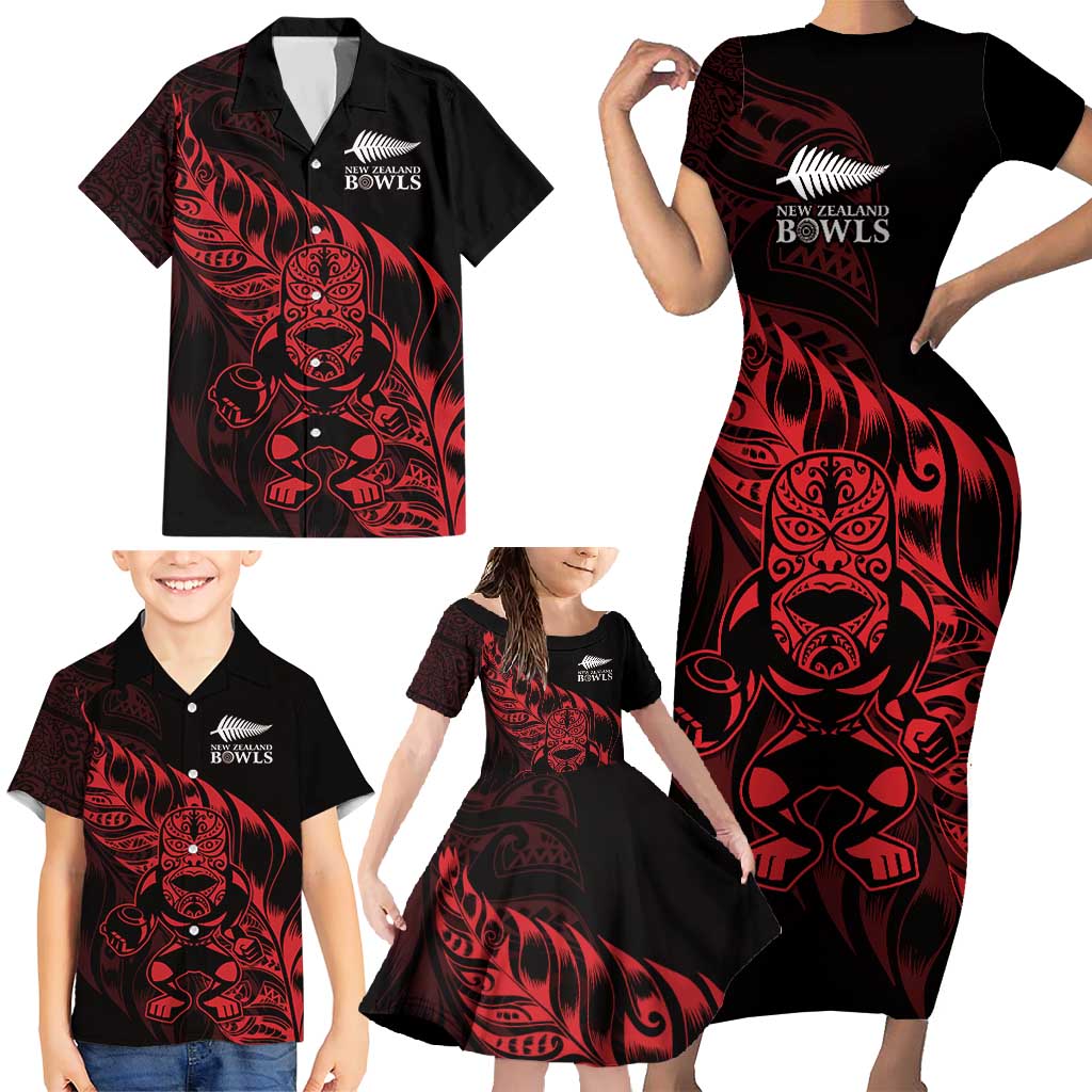 New Zealand Lawn Bowls Custom Family Matching Short Sleeve Bodycon Dress and Hawaiian Shirt Red Maori Warrior Tribal Silver Fern - Vibe Hoodie