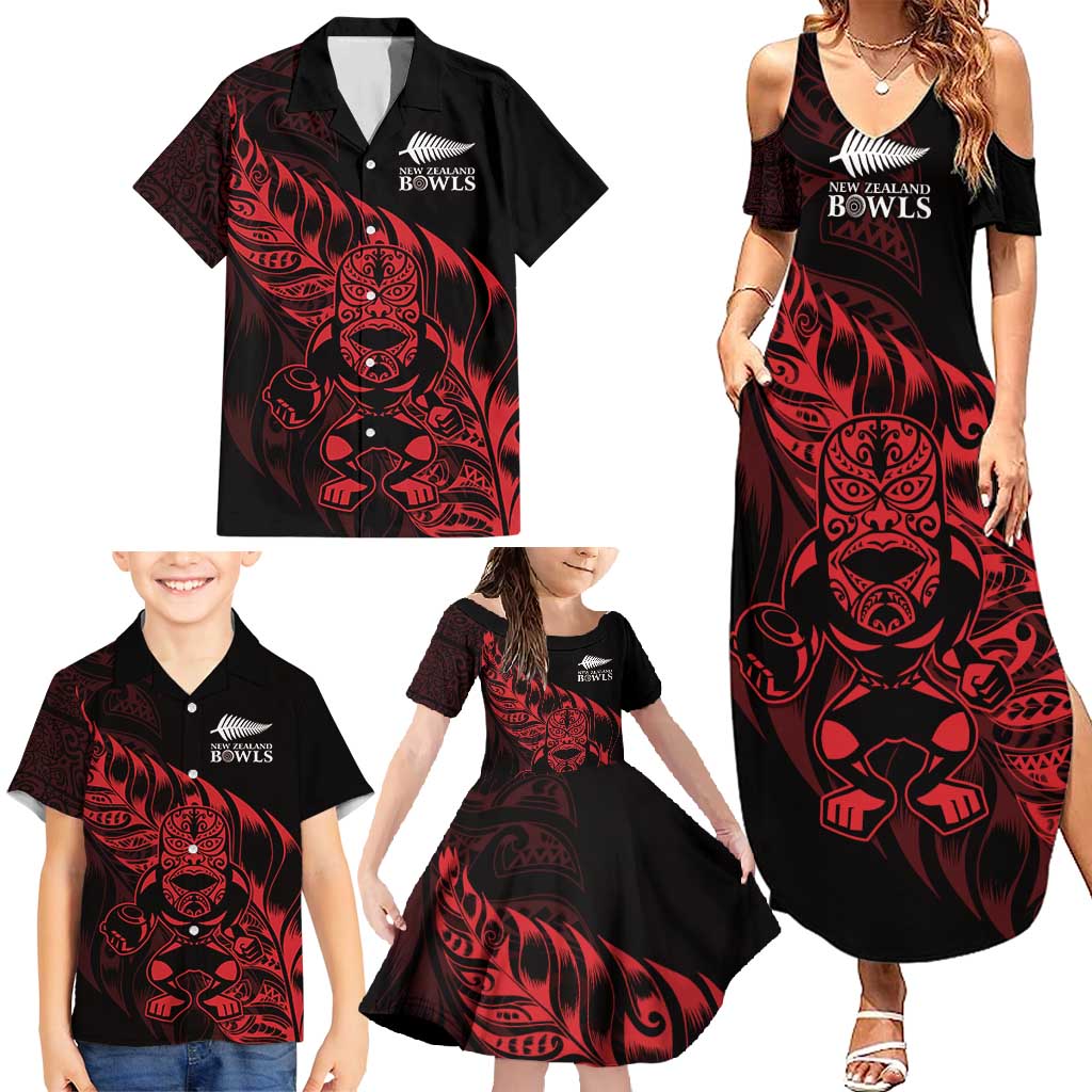 New Zealand Lawn Bowls Custom Family Matching Summer Maxi Dress and Hawaiian Shirt Red Maori Warrior Tribal Silver Fern - Vibe Hoodie
