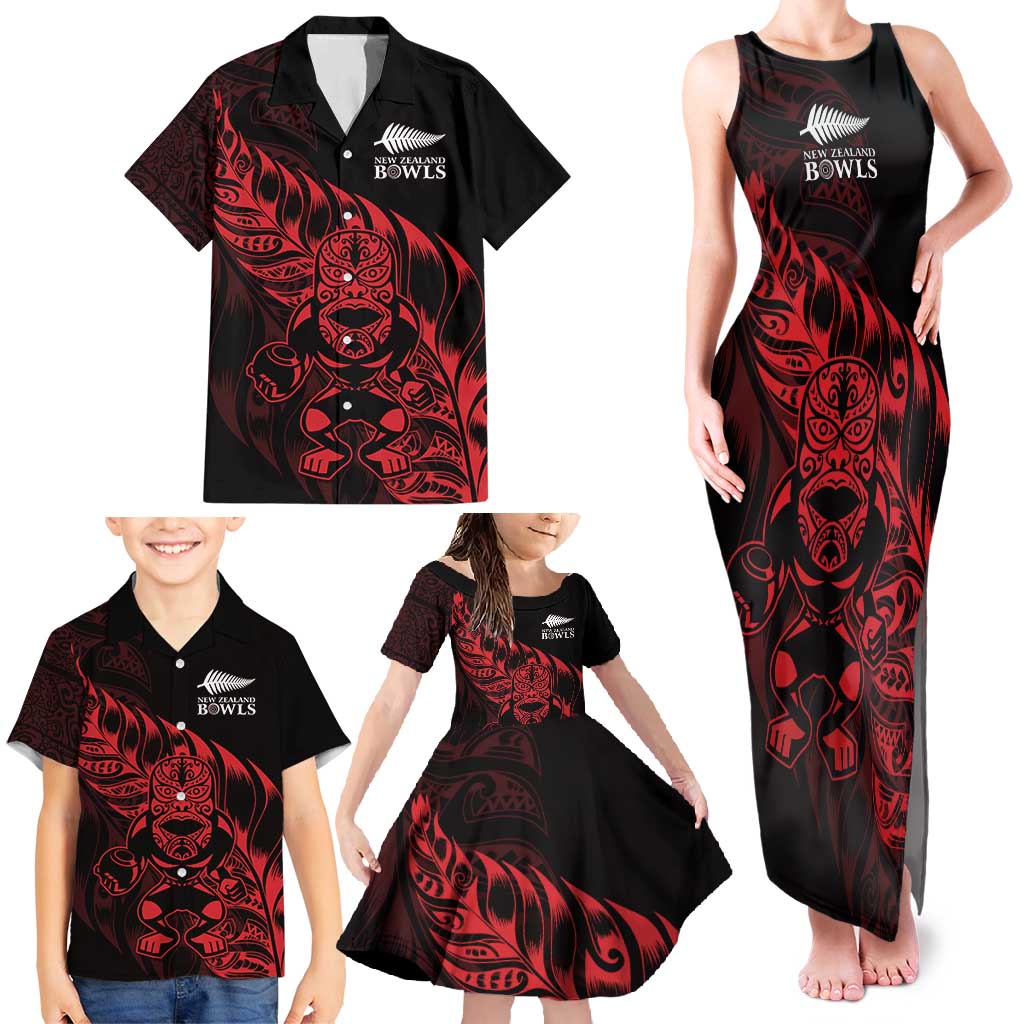 New Zealand Lawn Bowls Custom Family Matching Tank Maxi Dress and Hawaiian Shirt Red Maori Warrior Tribal Silver Fern - Vibe Hoodie
