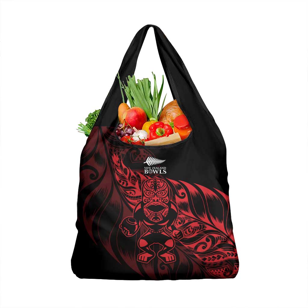 New Zealand Lawn Bowls Grocery Bag Red Maori Warrior Tribal Silver Fern - Vibe Hoodie