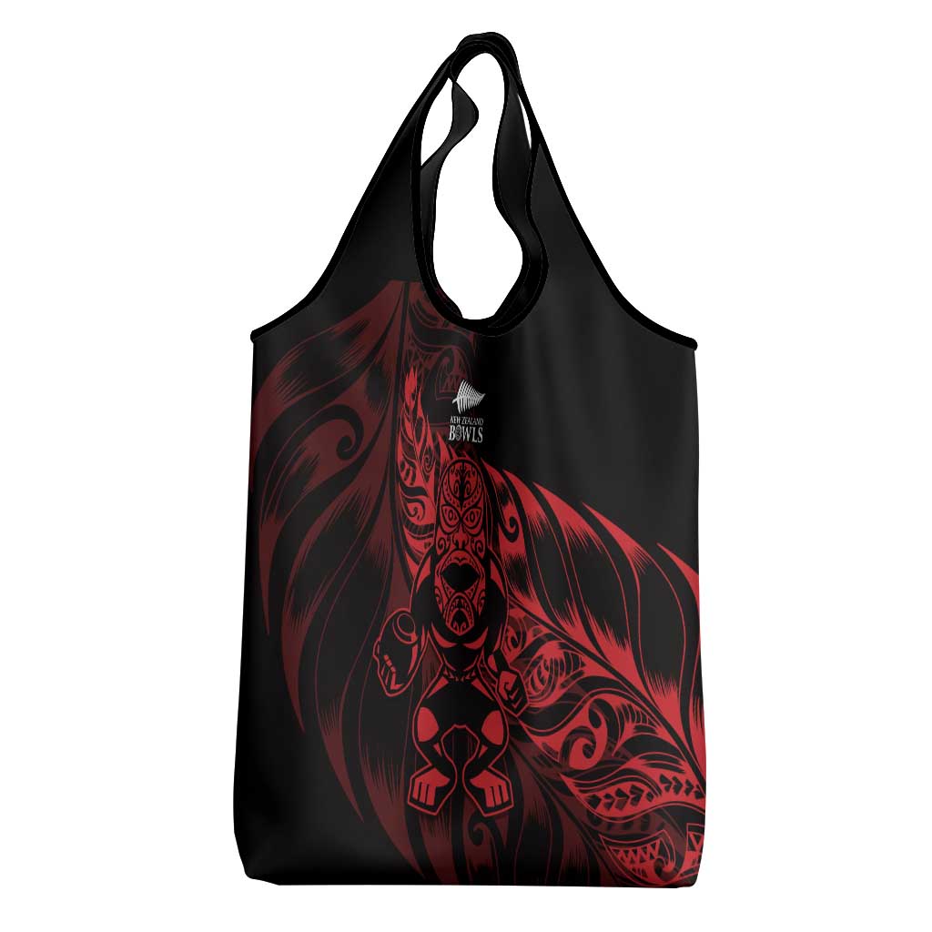 New Zealand Lawn Bowls Grocery Bag Red Maori Warrior Tribal Silver Fern - Vibe Hoodie