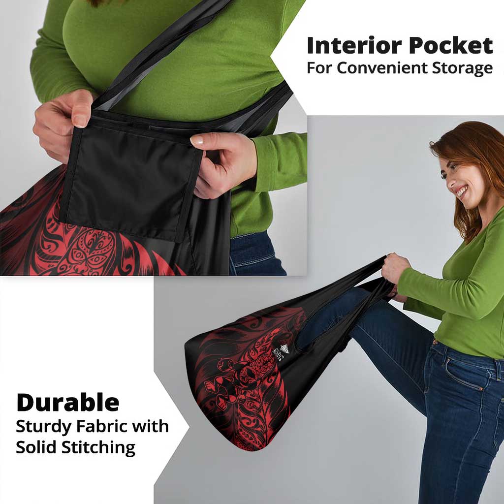 New Zealand Lawn Bowls Grocery Bag Red Maori Warrior Tribal Silver Fern - Vibe Hoodie