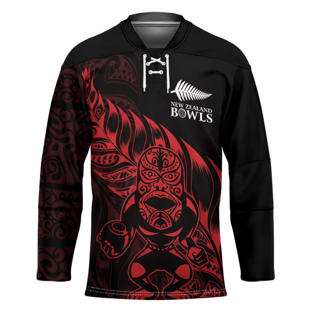 New Zealand Lawn Bowls Custom Hockey Jersey Red Maori Warrior Tribal Silver Fern - Vibe Hoodie