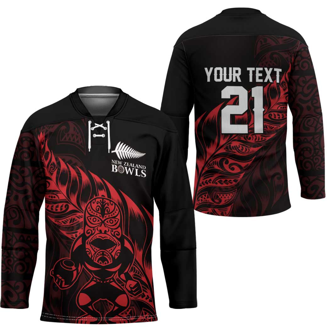 New Zealand Lawn Bowls Custom Hockey Jersey Red Maori Warrior Tribal Silver Fern - Vibe Hoodie
