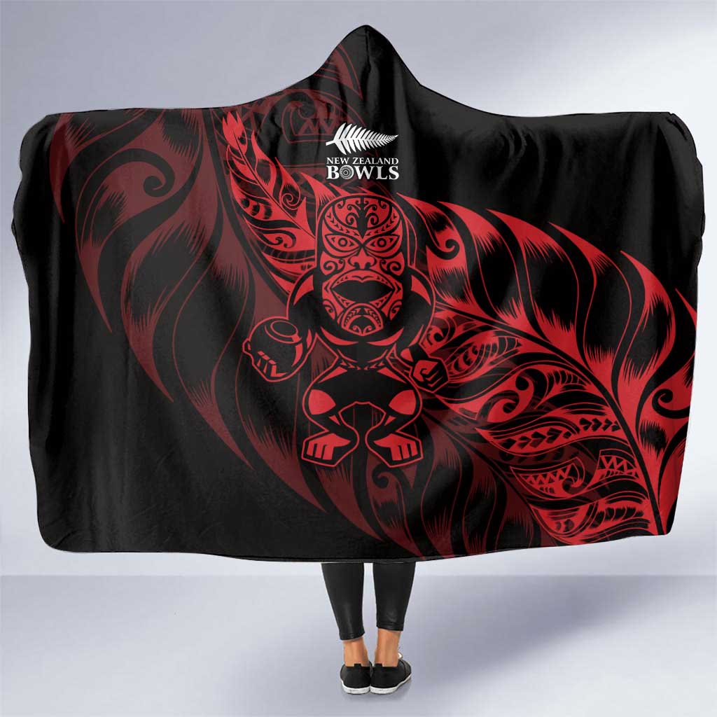 New Zealand Lawn Bowls Hooded Blanket Red Maori Warrior Tribal Silver Fern - Vibe Hoodie