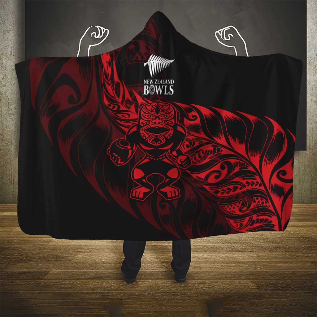 New Zealand Lawn Bowls Hooded Blanket Red Maori Warrior Tribal Silver Fern - Vibe Hoodie