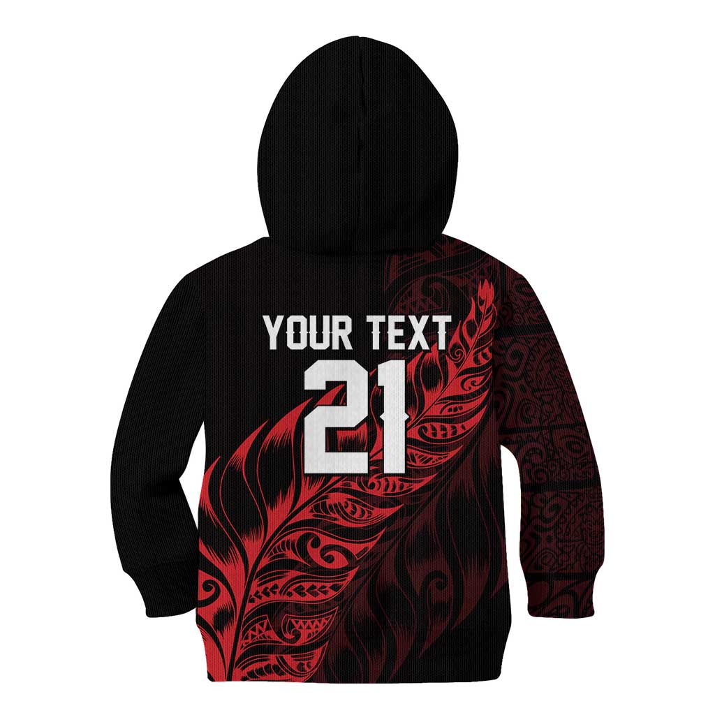 New Zealand Lawn Bowls Custom Kid Hoodie Red Maori Warrior Tribal Silver Fern - Vibe Hoodie