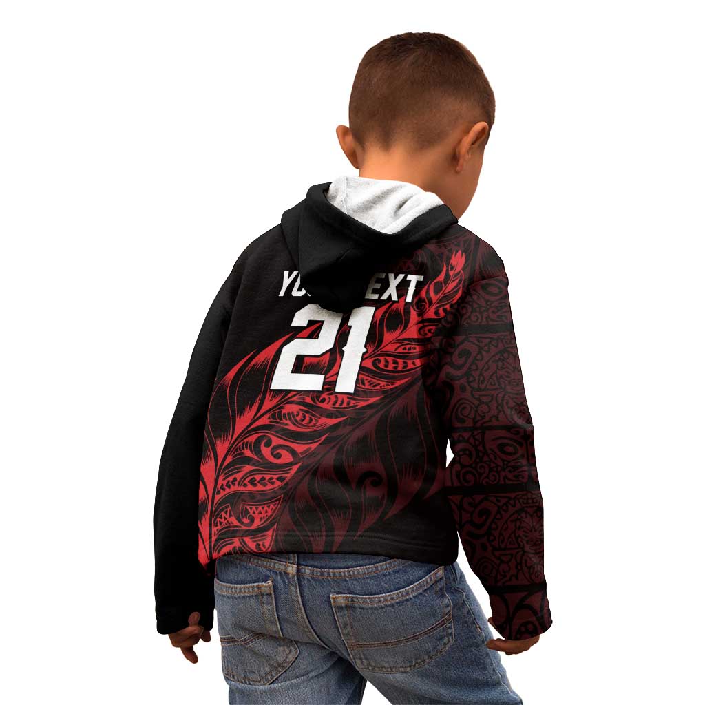 New Zealand Lawn Bowls Custom Kid Hoodie Red Maori Warrior Tribal Silver Fern - Vibe Hoodie