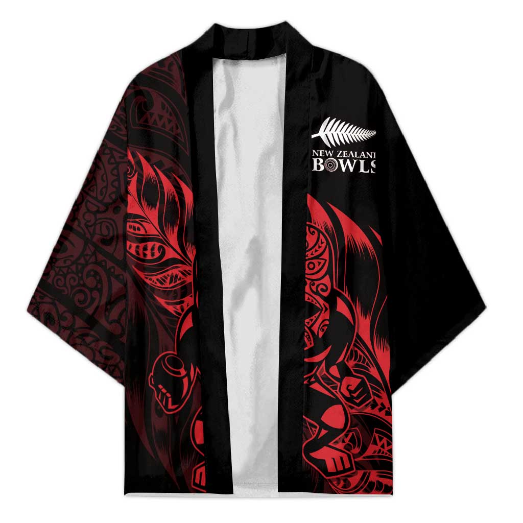 New Zealand Lawn Bowls Custom Kimono Red Maori Warrior Tribal Silver Fern - Vibe Hoodie